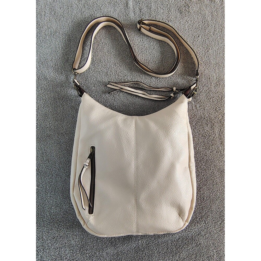Faux Leather Crossbody Bag Large Cream Tassel Zip Pocket Hobo Shoulder Purse